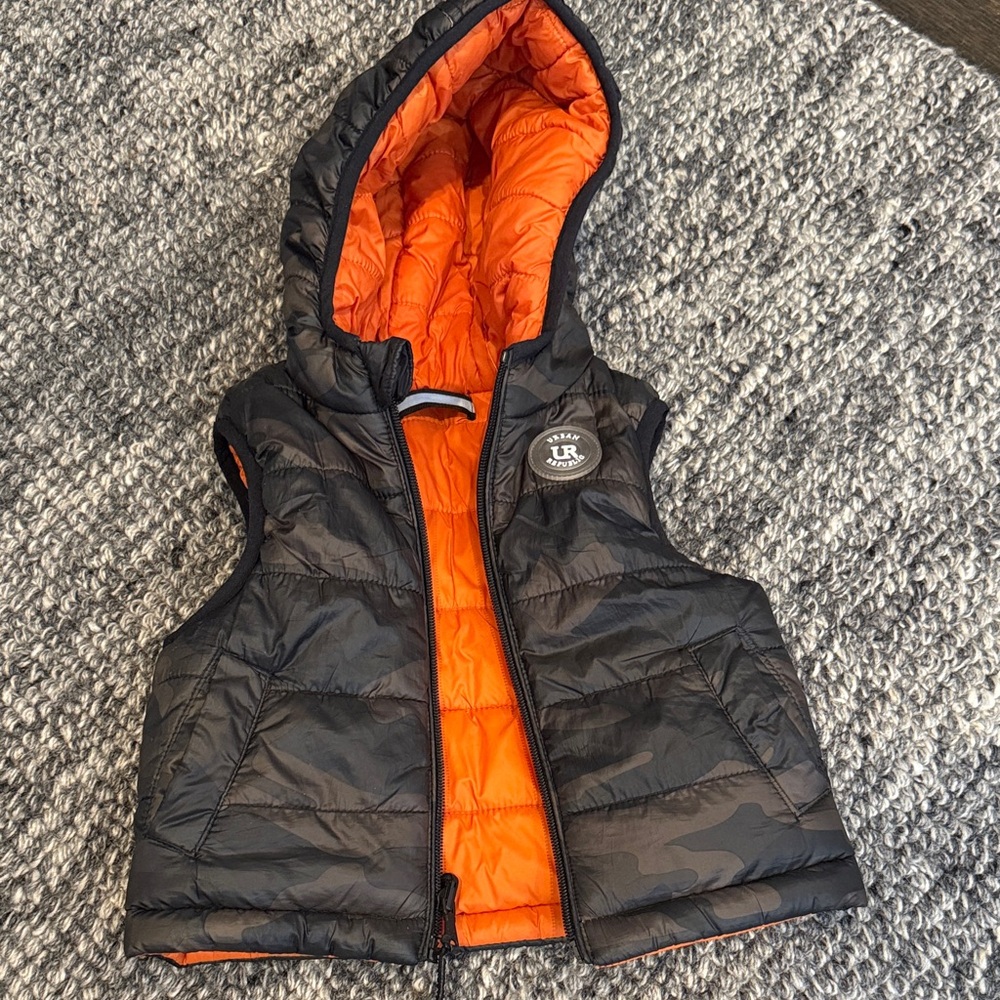 Urban Republic camouflage reversible to  Orange Puffer Vest